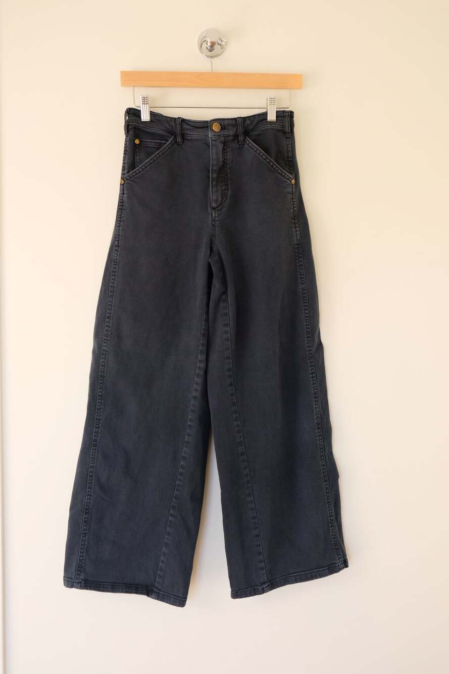 Pilcro Anthropologie Wide Leg Jeans XXS Washed Black High Rise Seamed Crop Pants
